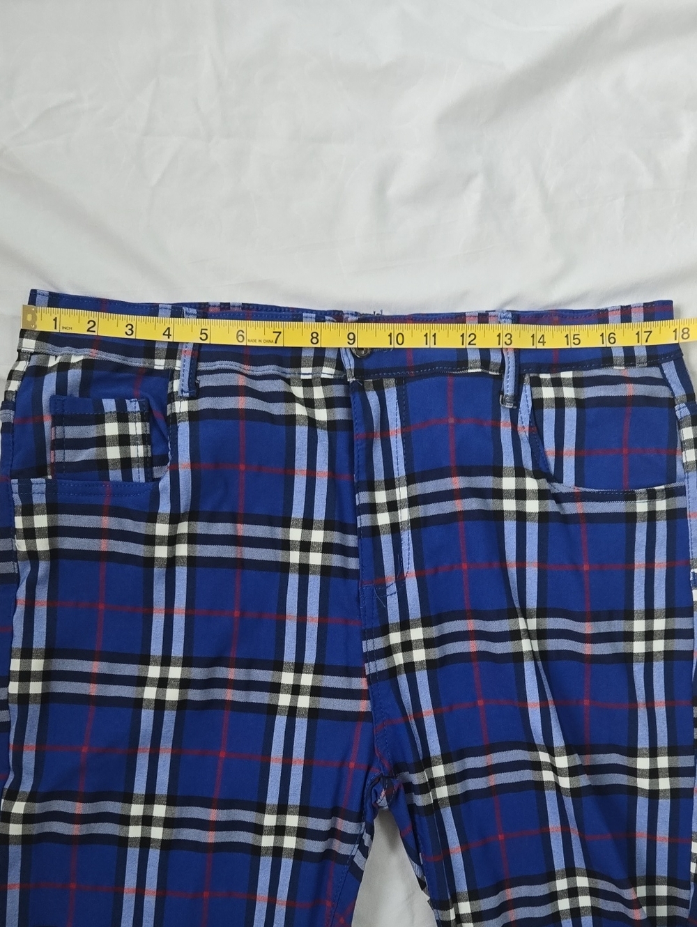 Men's Blue Checkered Pants, BURBERRY Style Pattern, Casual And Chic. - Picture 2 of 10